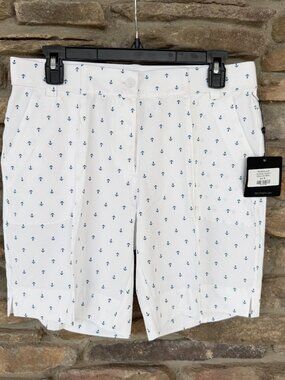 White Anchor-Print Athletic Shorts for Women